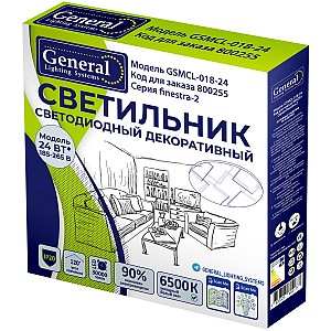Светильник потолочный с/д General GSMCL-018-24 Finestra-2 24Вт 6500K 1560Лм 300*325x60мм без пульта (800255) (1/12)