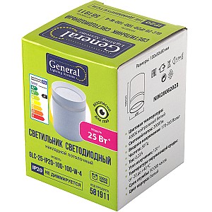 Светильник потолочный GENERAL 25W GLC-25-IP20-100-100-W-4 белый