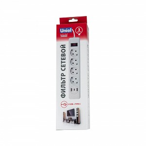 Сетевые фильтры Uniel S-GSR4-3 U2C1 WHITE/GREY