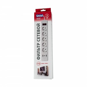 Сетевые фильтры Uniel S-GSR5-3 U2C1 WHITE/GREY
