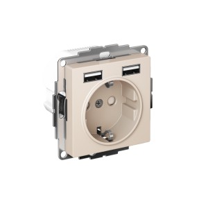 РОЗЕТКА ATLASDESIGN 16А c 2 USB A+A, 5В/2,4А, 2х5В/1,2А, механизм, БЕЖЕВЫЙ Systeme (Schneider) (ATN000230)