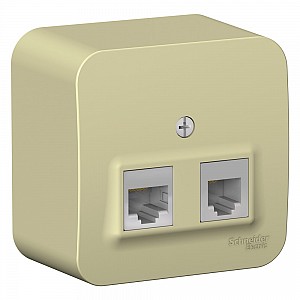 Розетка открытой установки BLANCA двойная, компьютерная RJ45, кат.5E + телефонная RJ11, с изолирующей пластиной, белый, бежевый Systeme (Schneider) (BLNIA045117)