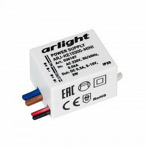 Блок питания ARJ-KE10300-MINI (3W, 300mA) (ARL, IP20 Пластик, 5 лет) Arlight (030187)