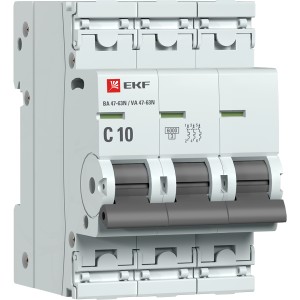 Выключатель автоматический трехполюсный 3P 10А (C) 6kA ВА 47-63N M636310C PROXIMA EKF