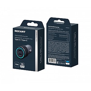 Автомобильное зарядное устройство c двумя портами (USB-C + USB-С) c LED-подсветкой, 75Вт REXANT