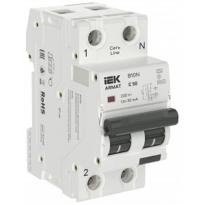 ARMAT Автоматический выключатель дифференциального тока B10N 1P+N C50 30мА тип A (36мм) IEK