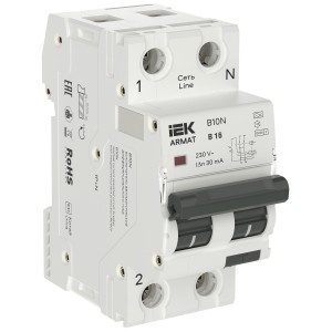 ARMAT Автоматический выключатель дифференциального тока B10N 1P+N B16 30мА тип A (36мм) IEK