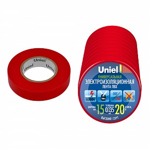 Изоляционная лента Uniel UIT-135P 20/15/10 RED 20м, 15мм, 0,135мм, 10шт, цвет Красный