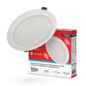 Панель светодиодная встраиваемая круглая RLP-DD 18Вт 230В 6500К 1440Лм 177мм, датчик движения, белая IP40 IN HOME