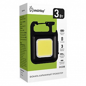 Фонарь карманный прожектор COB, открывашка, магнит, 5 режимов, Type C, ABS, 6х4,5 см Smartbuy