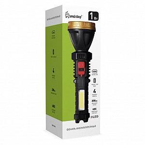 Фонарь аккумуляторный LED+COB бок.,  4 режима, 18650, 1200 мАч, microUSB, ABS, 18,5х d5,5 см, Smartbuy