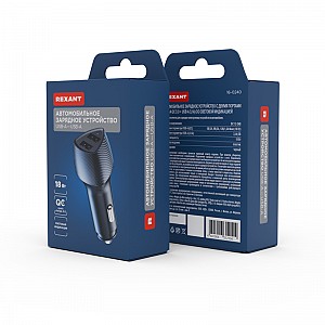 Автомобильное зарядное устройство c двумя портами (USB-A QC 3.0 + USB-A 3,1A) со световой индикацией, 18Вт, черное REXANT