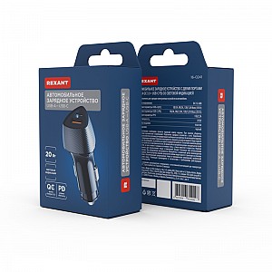 Купить Автомобильное зарядное устройство c двумя портами (USB-A QC 3.0 + USB-C PD) cо световой индикацией, 20Вт, черное REXANT