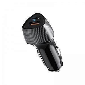 Купить Автомобильное зарядное устройство с двумя портами (USB-A QC 3.0 + USB-C PD) со световой индикацией, 51Вт, черное REXANT