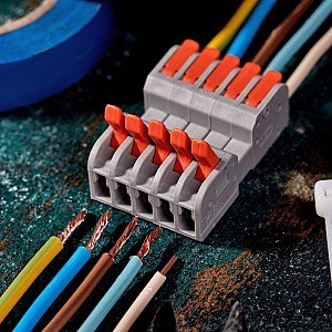 Клемма СМК 222-425R проходная разъемная 5 полюсов серая 0,2-2,5/4мм² (блистер 3 шт/уп) REXANT