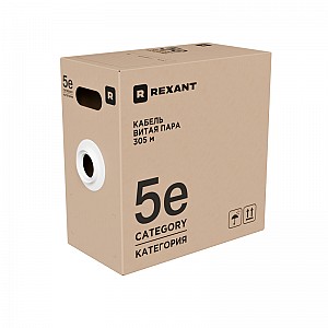 Кабель витая пара F/UTP, CAT 5e, PVC, 4x2x0,52 мм, 24AWG, внутренний, однопроволочный, серый, 305м, РФ REXANT