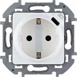 INSPIRIA Розетка 1-местная с заземлением с защитными шторками 16А с USB C 5В безвинтовое крепление белый