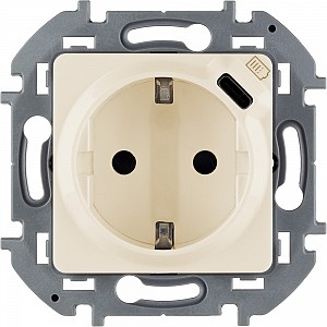 INSPIRIA Розетка 1-местная с заземлением с защитными шторками 16А с USB C 5В безвинтовое крепление слоновая кость