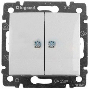 VALENA DIY Выключатель 2-клавишный с индикацией схема 5L 10АХ безвинтовые зажимы белый