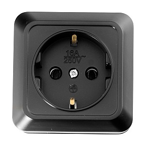Розетка 2П+3 открытой установки IP20 16А 250В (керамика) черная Альфа General