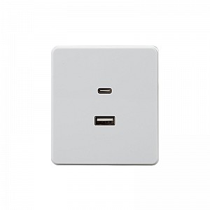 Розетка ROUND USB-A+Type-C 3А с функцией быстрой зарядки перламутр KRANZ