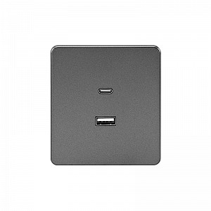 Розетка ROUND USB-A+Type-C 3А с функцией быстрой зарядки титан KRANZ