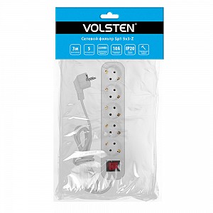 Volsten SP1 5x3 (Сетевой фильтр, 5 гн. 3 м, 10А, 2200 Вт, ПВС 3х0,75, варистр)