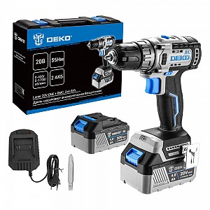 Дрель-шуруповерт аккумуляторная бесщеточная DEKO Loner 20V ONE + в кейсе, 20В, 2*4.0Ач