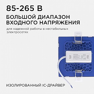 06-26 Светодиодная панель встраиваемая квадр. 220В, 8Вт, CRI:80Ra, 640лм, 95*95/75*75 мм, алюминиевый корпус, изолированный драйвер, 4500К