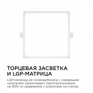 06-30 Светодиодная панель встраиваемая квадр. 220В, 15Вт, CRI:80Ra, 1200лм, 145*145/129*129 мм,  алюминиевый корпус, встроенный изолированный драйвер, 4500К