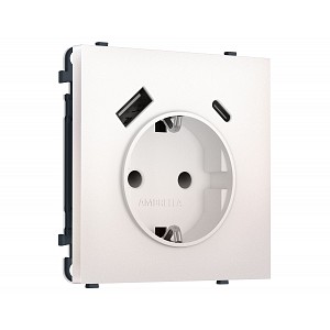 MS210010 Комплект механизма электрической розетки SIGMA Жемчуг 2USB A+C 20W (быст. зар.) с/з с/ш 16A-250V QUANT PRO (SP2100, PR160)
