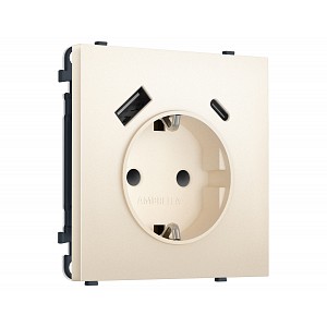 MS250010 Комплект механизма электрической розетки SIGMA Жемчужно-кремовый 2USB A+C 20W (быст. зар.) с/з с/ш 16A-250V QUANT PRO (SP2500, PR160)