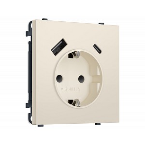 MS330010 Комплект механизма электрической розетки SIGMA Бежевый матовый 2USB A+C 20W (быст. зар.) с/з с/ш 16A-250V QUANT PRO (SP3300, PR160)