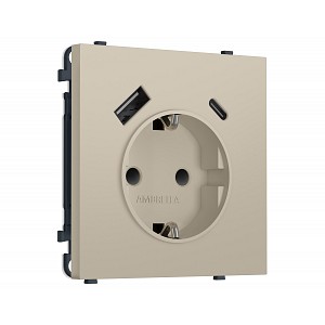 MS350010 Комплект механизма электрической розетки SIGMA Кашемир 2USB A+C 20W (быст. зар.) с/з с/ш 16A-250V QUANT PRO (SP3500, PR160)