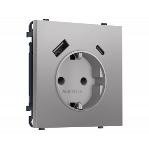 MS510010 Комплект механизма электрической розетки SIGMA Сталь матовый 2USB A+C 20W (быст. зар.) с/з с/ш 16A-250V QUANT PRO (SP5100, PR160)