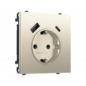 MS550010 Комплект механизма электрической розетки SIGMA Шёлк 2USB A+C 20W (быст. зар.) с/з с/ш 16A-250V QUANT PRO (SP5500, PR160)