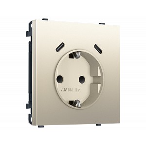 MS550510 Комплект механизма электрической розетки SIGMA Шёлк 2USB С+C 20W (быст. зар.) с/з с/ш 16A-250V QUANT PRO (SP5505, PR165)