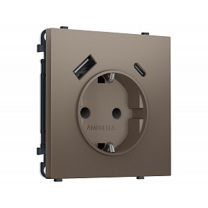 MS640010 Комплект механизма электрической розетки SIGMA Темная бронза матовый 2USB A+C 20W (быст. зар.) с/з с/ш 16A-250V QUANT PRO (SP6400, PR160)