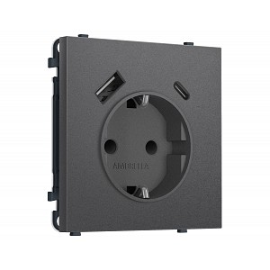 MS660010 Комплект механизма электрической розетки SIGMA Антрацит серый 2USB A+C 20W (быст. зар.) с/з с/ш 16A-250V QUANT PRO (SP6600, PR160)