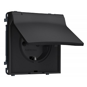 MS808010 Комплект механизма электрической розетки SIGMA Черный матовый 50Hz 2P+E с/з с/ш и крышкой IP44 16A-250V QUANT PRO (SP8080, PR141)