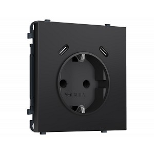 MS810510 Комплект механизма электрической розетки SIGMA Черный матовый 2USB С+C 20W (быст. зар.) с/з с/ш 16A-250V QUANT PRO (SP8105, PR165)