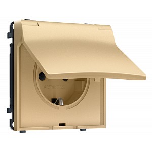MS888010 Комплект механизма электрической розетки SIGMA Золото Мягкое касание 50Hz 2P+E с/з с/ш и крышкой IP44 16A-250V QUANT PRO (SP8880, PR141)