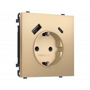 MS890010 Комплект механизма электрической розетки SIGMA Золото Мягкое касание 2USB A+C 20W (быст. зар.) с/з с/ш 16A-250V QUANT PRO (SP8900, PR160)