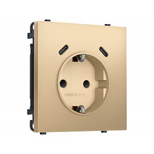 MS890510 Комплект механизма электрической розетки SIGMA Золото Мягкое касание 2USB С+C 20W (быст. зар.) с/з с/ш 16A-250V QUANT PRO (SP8905, PR165)