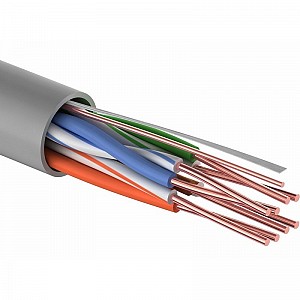 Кабель витая пара омедненный U/UTP, CCA, CAT 5e, PVC, 4PR, 24AWG, внутренний, однопроволочный, серый, 305м PROconnect