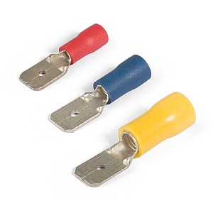 РПИ-П 1.5–(2.8) серия ПРОФИ (100шт) Разъем кабельный плоский изолированный «папа» (Монтаж быстроразъемных соединений многопроволочных гибких медных проводов сечениями от 0.5 до 1.5 мм² методом опрессовки)