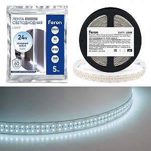Лента светодиодная двухрядная, 288SMD(2835)/м 30Вт/м 24V 5000*20*1.8мм 6500К, IP20 , LS509 FERON