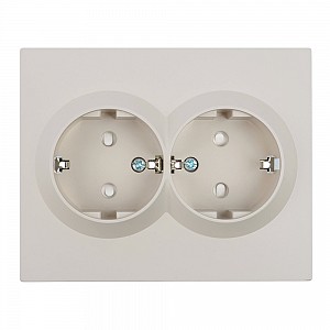 Розетка 2-местная с защитной шторкой с/з, 250В, 16А, серия Мия, RST16-3114-08, пудровый жемчуг