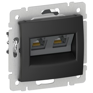 IEKVALENA Розетка компьютерная двойная RJ45 категория 5Е UTP 6945341 черный матовый IEK