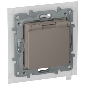 IEKETIKA Розетка 1-местная с заземлением с защитными шторками и крышкой 16А IP44 6714261 капучино IEK